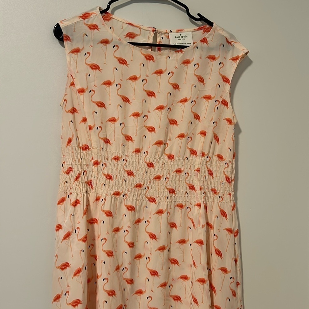 Kate Spade Flamingo Novelty Print 54% Silk Blend Dress Pockets Tropical Size 4